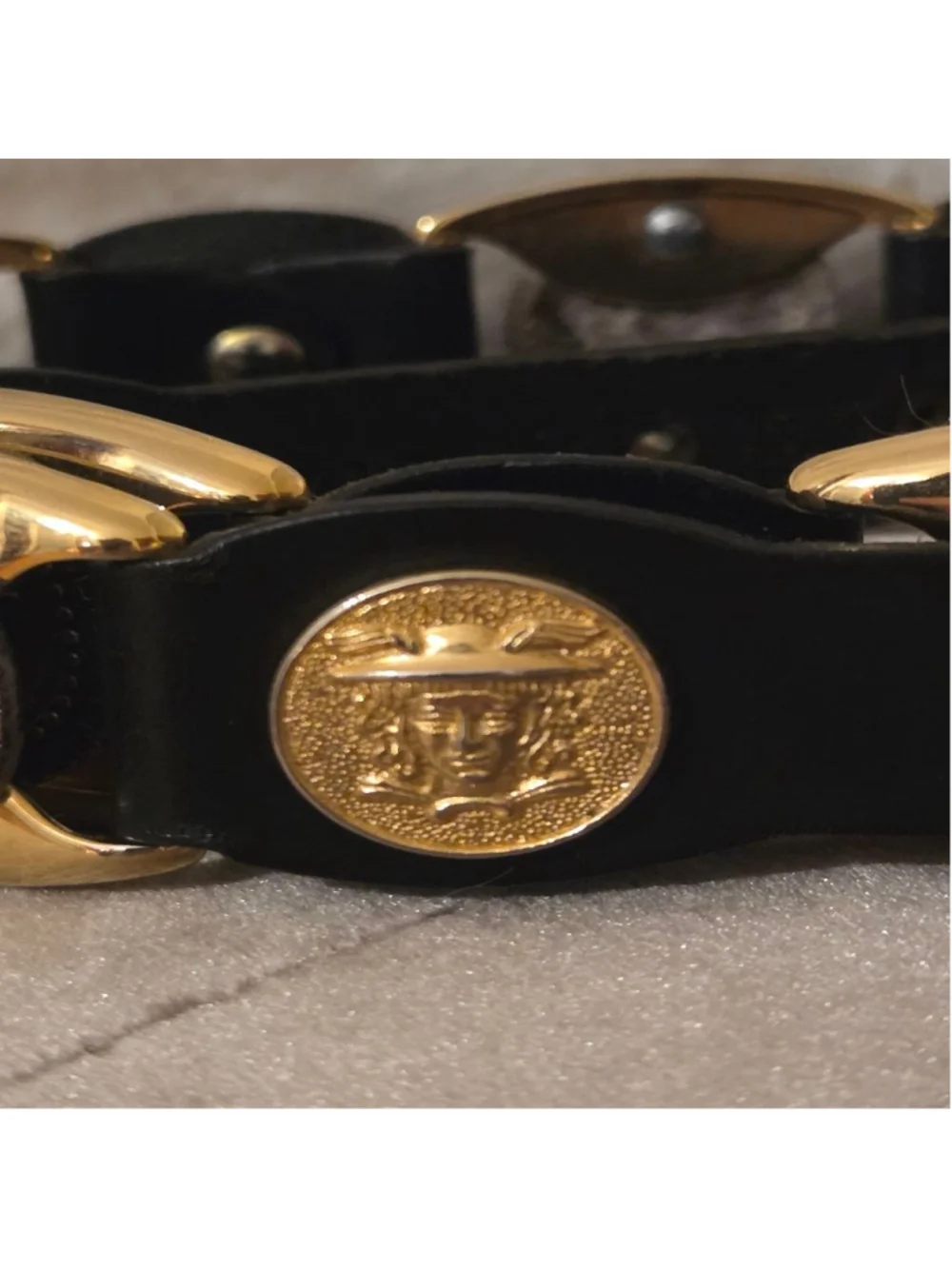 Gianni Versace Vintage gold plated Medusa Coin Leather Belt